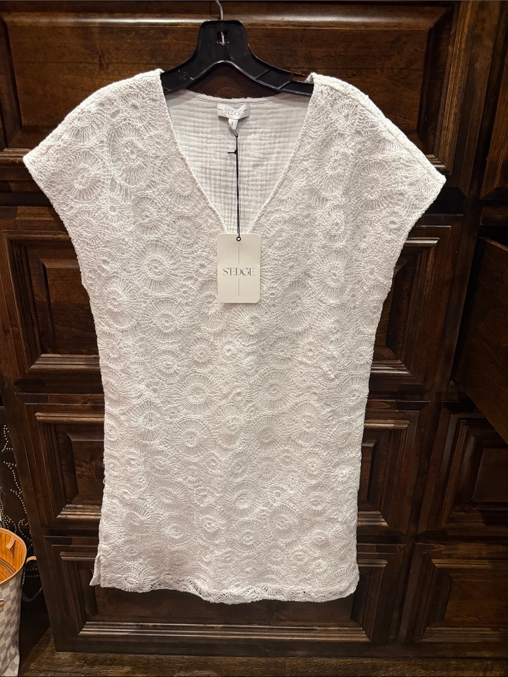 Sedge White Textured V-Neck Mini Dress